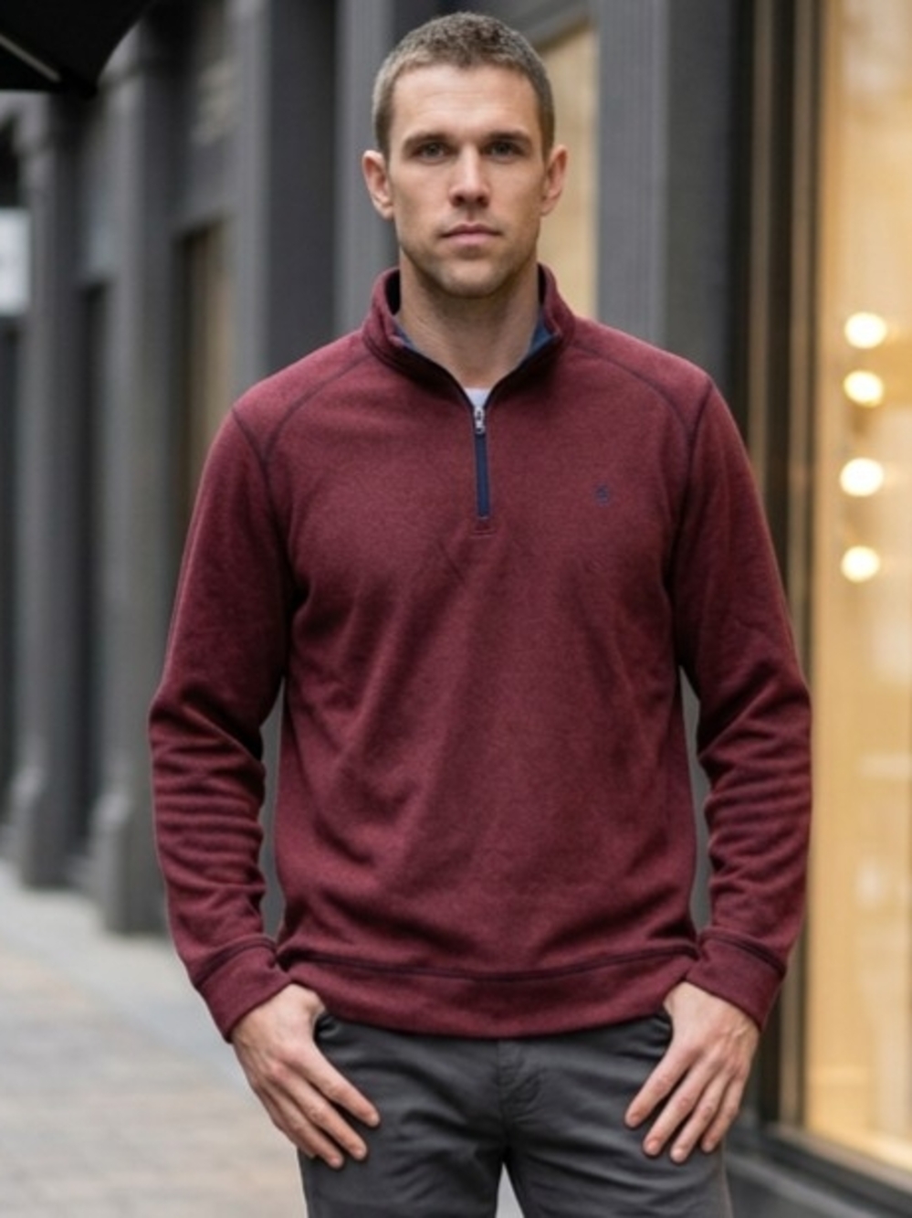 Izod Saltwater Men’s Maroon Quarter Zip Pullover, Sweater Fleece-Lined XL EUC
